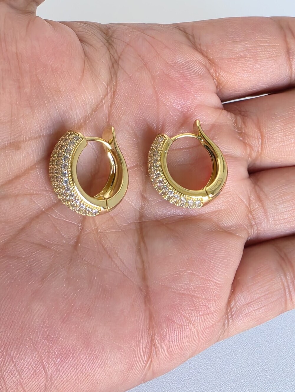 Gold Plated Pave CZ Huggie Hoop Earrings Chunky Mini Hoops New